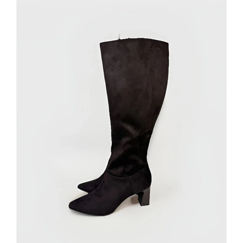 DKNY Salem Boots Dark Brown Witchy Pointed‎ Toe Knee High Chunky Heeled Boots 10